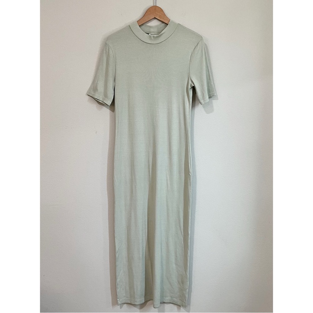 NWT Weekday Size Large Light Green Ribbed Vera Mock Neck Long Dress